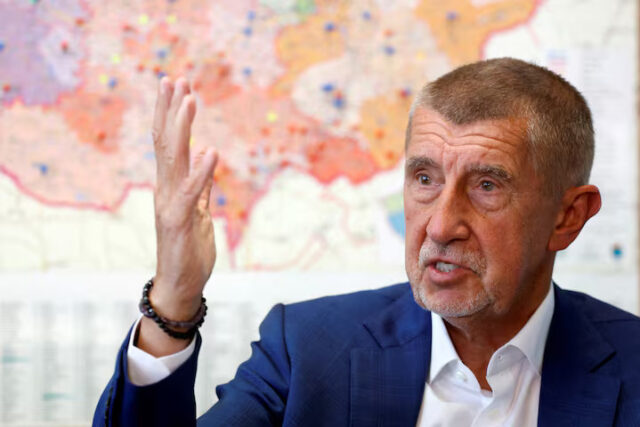 4Q4D3FVQ5VPQ5B27CG25UEGMNQ Former Czech Prime Minister and leader of the ANO party, Andrej Babis, speaks during an interview with Reuters in Prague, Czech Republic, July 14, 2025. REUTERS/David W Cerny/File Photo
