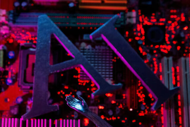 IGDEYHQWMVLOHCJJPM2KAQKSNY AI (Artificial Intelligence) letters and robot hand are placed on computer motherboard in this illustration created on June 23, 2023. REUTERS/Dado Ruvic/Illustration/File Photo