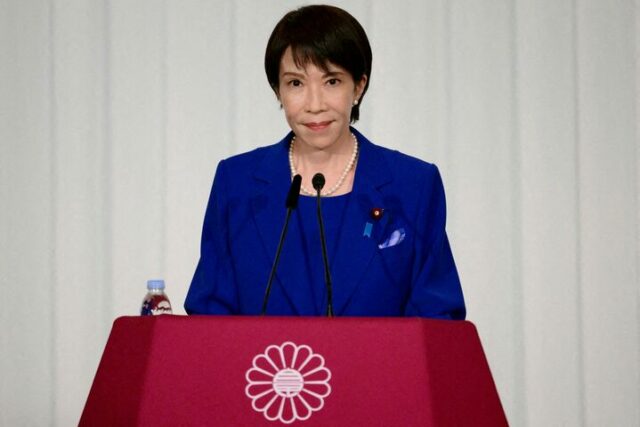 MP3JW5QDZJPZHIZMQ57JEJAOYA Sanae Takaichi, the newly elected leader of Japan's ruling party, the Liberal Democratic Party (LDP), attends a press conference after the LDP presidential election in Tokyo on October 4, 2025. Yuichi Yamazaki/Pool via REUTERS