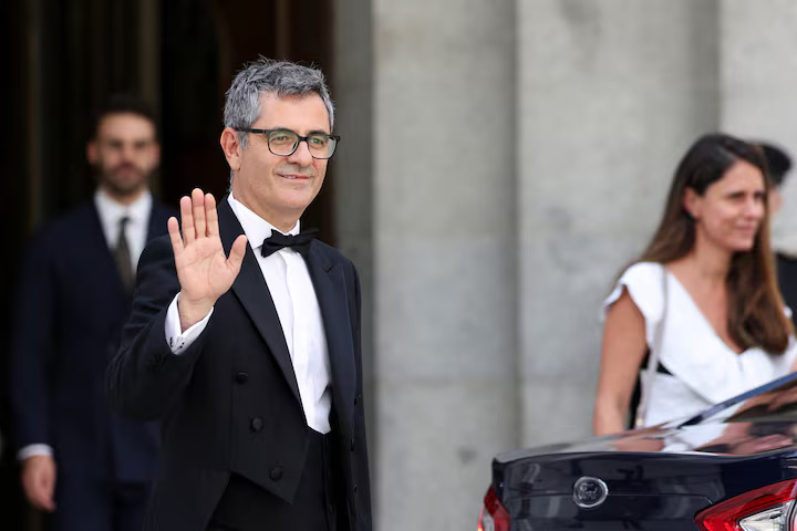 Spain's Minister for the Presidency, Justice and Parliamentary Relations, Felix Bolanos waves as leaves after attending the opening ceremony of the judicial year at Spain's Supreme Court, in Madrid, Spain September 5, 2025. REUTERS/Violeta Santos Moura