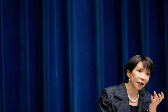 OOQB3JTTXJPUFBEKGY5X4RSIZE Japan's new Prime Minister Sanae Takaichi speaks during a press conference at the prime minister's office in Tokyo, Japan, Tuesday, Oct. 21, 2025. Eugene Hoshiko/Pool via REUTERS