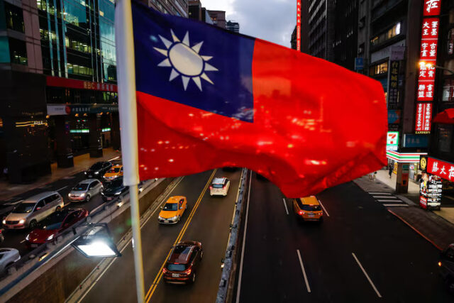 ZUWG3PTDTZMXZEOADUF4B4WXIA A Taiwan flag can be seen on an overpass ahead of National Day celebrations in Taipei, Taiwan, October 8, 2025. REUTERS/Ann Wang