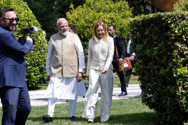 Italy's PM Meloni meets Indian PM Modi, in Rome