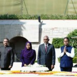 Maldives President Mohamed Muizzu paid homage to Mahatma Gandhi at Rajghat. (Courtesy: @MEAIndia via X)