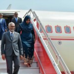 Maldives President Mohamed Muizzu and First Lady arrived in Mumbai as part of their ongoing state visit to India.(Courtesy: @presidencymv via X)