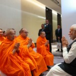 PM Narendra Modi participated in a blessing ceremony by senior Buddhist monks of Lao PDR. (Courtesy: @MEAIndia via X)