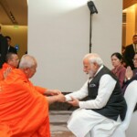 PM Narendra Modi participated in a blessing ceremony by senior Buddhist monks of Lao PDR. (Courtesy: @MEAIndia via X)