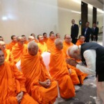 PM Narendra Modi participated in a blessing ceremony by senior Buddhist monks of Lao PDR. (Courtesy: @MEAIndia via X)