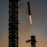 SpaceX's Super Heavy booster lands during SpaceX Starship's fifth flight test, in Boca Chica, Texas, U.S., October 13, 2024. (Courtesy: @SpaceX via X)