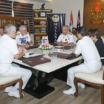 VAdm Rajesh Pendharkar, FOC-in-C, Eastern Naval Command, Adm Stephen Koehler, Commander US Pacific Fleet, VAdm Katsushi Omachi, C-in-C, Self Defence Fleet, Japan, RAdm Chris Smith, Commander Australian Fleet held a key leadership engagement to deliberate on enhancing mutual naval interoperability and maritime cooperation in the Indo-Pacific and future editions of MALABAR