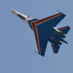 A SU-35 fighter jet of the Russian Knights aerobatic team performs at the China International Aviation and Aerospace Exhibition, or Airshow China, in Zhuhai, Guangdong province, China November 12, 2024. REUTERS/Tingshu Wang