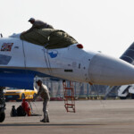A SU-35 fighter jet of the Russian Knights aerobatic team is seen at the China International Aviation and Aerospace Exhibition, or Airshow China, in Zhuhai, Guangdong province, China November 12, 2024. REUTERS/Tingshu Wang