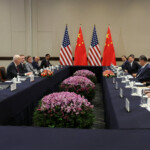 U.S. President Joe Biden, U.S. Secretary of State Antony Blinken, U.S. National Security Adviser Jake Sullivan, U.S. Ambassador to China Nick Burns, Chinese Foreign Minister Wang Yi, Chinese Commerce Minister Wang Wentao and China's President Xi Jinping attend a bilateral meeting on the sidelines of the APEC Summit in Lima, Peru, November 16, 2024. REUTERS/Leah Millis