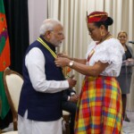 Dominica President Sylvanie Burton of conferred on PM Narendra Modi the "Dominica Award of Honour". (Courtesy: @MEAIndia via X)