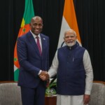 PM Narendra Modi met PM Roosevelt Skerrit of Dominica on the sidelines of the 2nd India-CARICOM Summit in Guyana. (Courtesy: @MEAIndia via X)