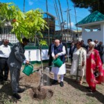 Taking the global campaign #EkPedMaaKeNaam forward, PM Narendra Modi and Guyana President Mohamed Irfaan Ali planted a sapling in honour of the mother of President Ali at the State House. (Courtesy: @MEAIndia via X)