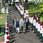 Guyana President Mohamed Irfaan Ali welcomed PM Narendra Modi at the State House in Georgetown. PM was accorded ceremonial guard of honour. (Courtesy: @narendramodi via X)