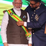Guyana President Mohamed Irfaan Ali conferred PM Narendra Modi with the highest national award of Guyana ‘The Order of Excellence’. (Courtesy: @MEAIndia via X)