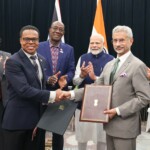 PM Narendra Modi met PM Keith Rowley of Trinidad & Tobago on the sidelines of 2nd India-CARICOM Summit in Guyana. (Courtesy: @MEAIndia via X)