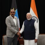 PM Narendra Modi met PM Gaston Browne of Antigua and Barbuda on the margins of 2nd India-CARICOM Summit. (Courtesy: @MEAIndia via X)