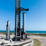 Super Heavy booster moved to the launch mount at Starbase in preparation for stack and flight, November 15. (Courtesy: @SpaceX via X)