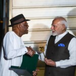 PM Narendra Modi was welcomed by Minister for Federal Capital Territory Nyesom Ezenwo Wike, who presented PM with the ‘Key to the City’ of Abuja. (Courtesy: @MEAIndia via X)