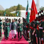 PM Narendra Modi was received by Nigerian President Bola Ahmed Tinubu at the Presidential palace in Abuja, ahead of their bilateral discussions. (Courtesy: @MEAIndia via X)