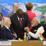 PM Narendra Modi speaks with US President Joe Biden and South African President Cyril Ramaphosa at the G20 Summit in Rio. (Courtesy: @narendramodi via X)