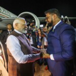 PM Narendra Modi was received by President Mohamed Irfaan Ali at the airport. (Courtesy: @MEAIndia via X)