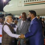 PM Narendra Modi was received by President Mohamed Irfaan Ali, PM Mark Anthony Phillips & Cabinet Ministers at the airport. (Courtesy: @narendramodi via X)