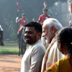 Sri Lanka's President Anura Kumara Dissanayake, India's Prime Minister Narendra Modi and President Droupadi Murmu walk during the ceremonial reception of Dissanayake at India's Presidential Palace Rashtrapati Bhavan in New Delhi, India, December 16, 2024. REUTERS/Stringer