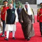 PM Narendra Modi arrived at the Bayan Palace in Kuwait to a ceremonial welcome and Guard of Honour. He was received by PM Sheikh Ahmed Abdullah Al-Ahmed Al-Sabah. (Courtesy: @MEAIndia via X)