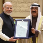 Sheikh Meshal Al-Ahmad Al-Jaber Al-Sabah, the Amir of Kuwait conferred PM Narendra Modi with The Order of Mubarak Al-Kabeer, highest national award of Kuwait. (Courtesy: @MEAIndia via X)