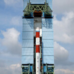 Launch vehicle integrated and moved to the First Launch Pad, for further integration of satellites and launch preparations. (Courtesy: ISRO)