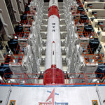 Launch vehicle integrated and moved to the First Launch Pad, for further integration of satellites and launch preparations. (Courtesy: ISRO)