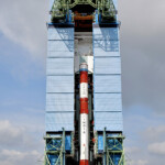 Launch vehicleintegrated and moved to the First Launch Pad, for further integration of satellites and launch preparations. (Courtesy: ISRO)