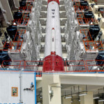 Launch vehicleintegrated and moved to the First Launch Pad, for further integration of satellites and launch preparations. (Courtesy: ISRO)