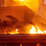 Flames rise from a structure as the Palisades Fire burns during a windstorm on the west side of Los Angeles, California, U.S. January 8, 2025. REUTERS/Ringo Chiu