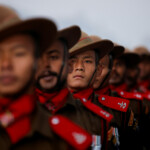 Members of Indian paramilitary force Assam Rifles march during a rehearsal for the upcoming Republic Day parade in New Delhi, India, January 9, 2025. REUTERS/Anushree Fadnavis