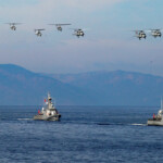 Turkish naval vessels and helicopters take part in the Blue Homeland-Mavi Vatan 2025 military exercise in the Aegean, off the shores of Turkey's coastal town of Marmaris January 9, 2025. REUTERS/Kenan Gurbuz Mavi Vatan 2025 military exercise