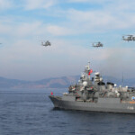 Turkish navy ships and helicopters take part in the Blue Homeland-Mavi Vatan 2025 military exercise in the Aegean, off the shores of Turkey's coastal town of Marmaris January 9, 2025. REUTERS/Kenan Gurbuz
