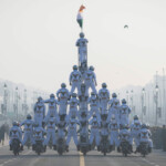 India's Border Security Force (BSF) "Daredevils" motorcycle riders perform during a rehearsal for the upcoming Republic Day parade in New Delhi, India, January 20, 2025. REUTERS/Adnan Abidi