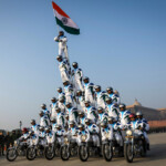 India's Border Security Force (BSF) "Daredevils" motorcycle riders perform during a rehearsal for the upcoming Republic Day parade in New Delhi, India, January 20, 2025. REUTERS/Adnan Abidi