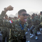 Indonesian Army soldiers react as they get ready to march during a rehearsal for the upcoming Indian Republic Day parade in New Delhi, India, January 20, 2025. REUTERS/Adnan Abidi