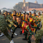Indonesian Army soldiers react as they get ready to march during a rehearsal for the upcoming Indian Republic Day parade in New Delhi, India, January 20, 2025. REUTERS/Adnan Abidi