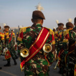 Indonesian Army band personnel stand during a rehearsal for the upcoming Indian Republic Day parade in New Delhi, India, January 20, 2025. REUTERS/Adnan Abidi