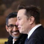 Google CEO Sundar Pichai and Tesla and SpaceX CEO Elon Musk interact ahead of the Presidential Inauguration of Donald Trump at the Rotunda of the U.S. Capitol in Washington, U.S., January 20, 2025. REUTERS/Kevin Lamarque/Pool