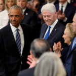 Former U.S. President Barack Obama, former President Bill Clinton and former Secretary of State Hillary Clinton arrive before the 60th Presidential Inauguration in the Rotunda of the U.S. Capitol in Washington, Monday, Jan. 20, 2025. Julia Demaree Nikhinson/Pool via REUTERS
