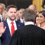 U.S. Vice President-elect J.D. Vance takes oath as his wife Usha Vance reacts on the day of the Presidential Inauguration of Donald Trump at the Rotunda of the U.S. Capitol in Washington, U.S., January 20, 2025. REUTERS/Kevin Lamarque/Pool