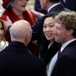 Meta CEO Mark Zuckerberg and Priscilla Chan with Amazon CEO Jeff Bezos and Lauren Sanchez before the luncheon in the Statuary Hall of the U.S. Capitol on the inauguration day of U.S. President Donald Trump's second Presidential term in Washington, U.S., January 20, 2025. REUTERS/Evelyn Hockstein